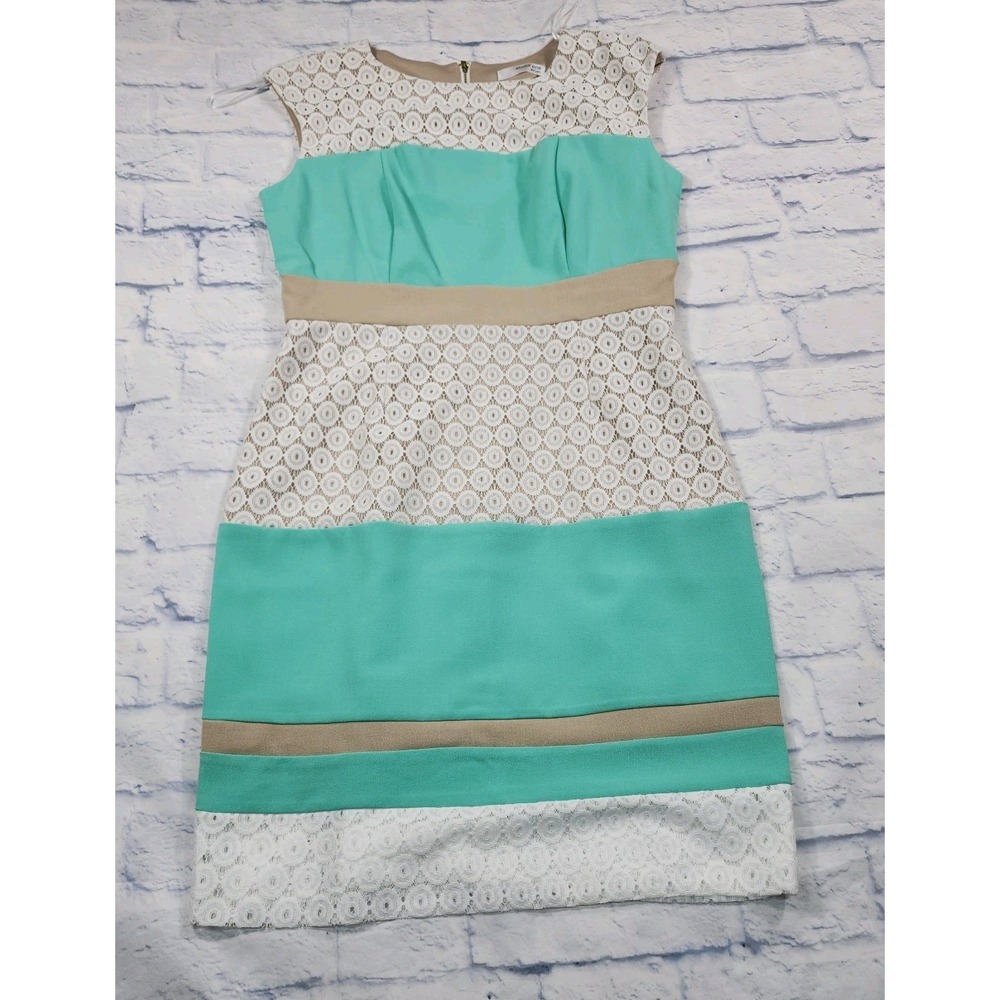 Studio One NY Dress WOMENS 10 Mint Green Ivory Lace Lined Zip Cocktail Party